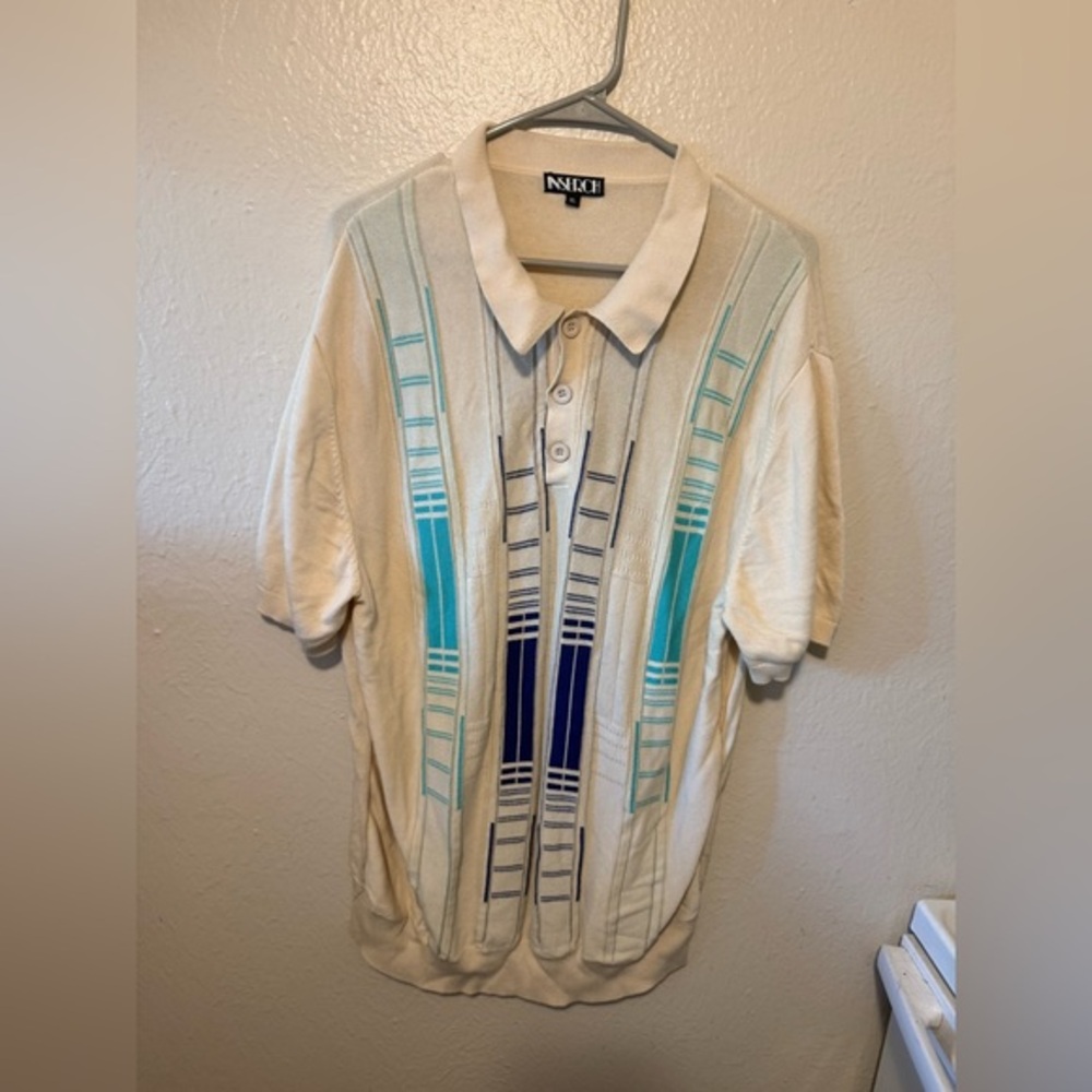 Rare vintage Tony soprano Cream Polo Shirt with Blue and Green Accents